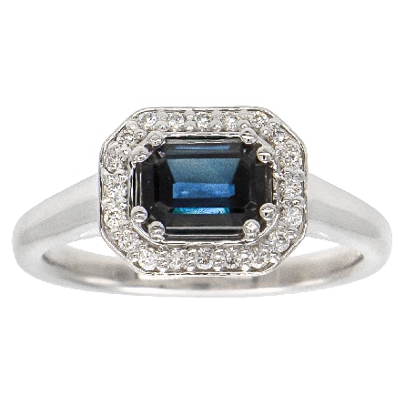14K White Gold Halo Ring w/7x5mm Emerald-Cut Sa...