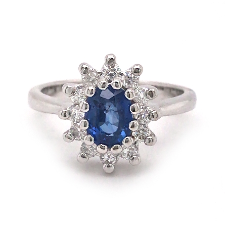 14K White Gold Oval Halo Ring w/Sapphire=1.07ct...