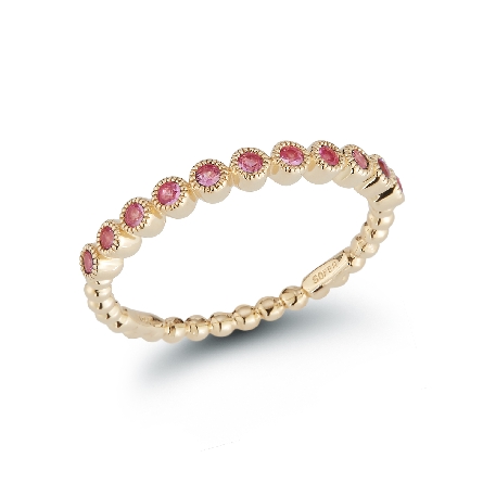 14K Yellow Gold 11Bezel Stackable Band w/Pink S...