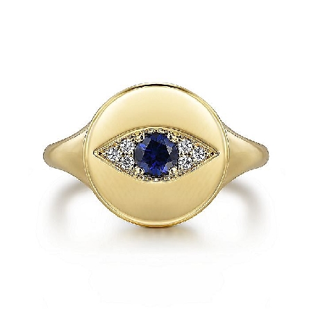 14K Yellow Gold Gabriel Bujukan Evil Eye Signet Ring w/Sapphire=.20ct and Diams=.04ctw SI2 G-G Size6.5 #LR52516Y45SA (S1801775)