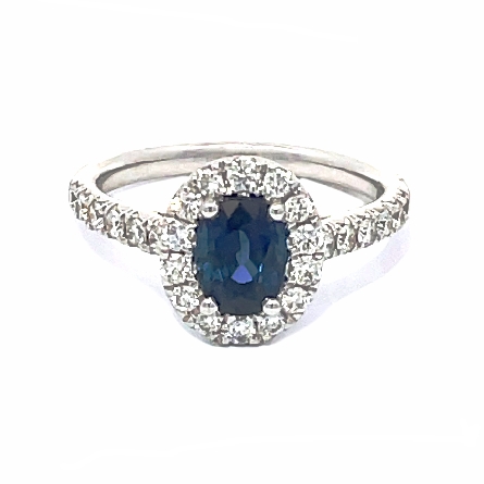 14K White Gold Oval Halo Ring w/Sapphire=1.18ct...