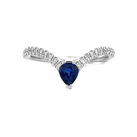 18K White Gold Chevron Band w/1 Pear Sapphire=....