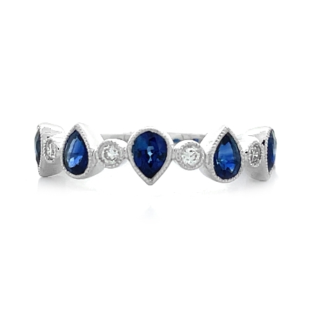 18K White Gold Round and Pear Milgrain Band w/S...