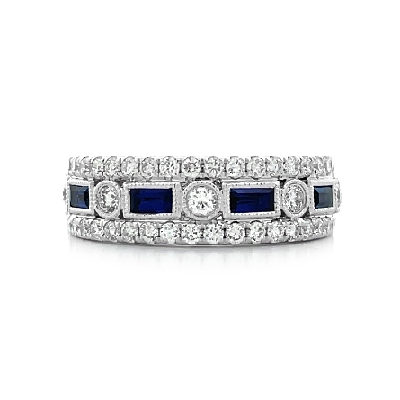 18K White Gold Milgrain Band w/Sapphires=.37ctw...