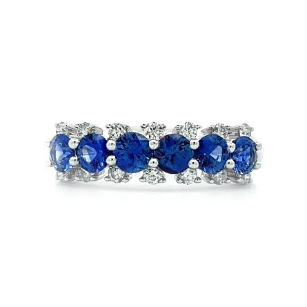 14K White Gold 3Row Band w/Sapphires=1.16ctw an...
