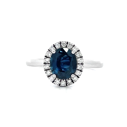 14K White Gold Oval Halo Ring w/1 Sapphire=1.44...
