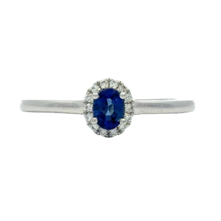 14K White Gold Small Oval Halo Fashion Ring w/1 Sapphire=.23ct and Diams=.04ctw VS-SI G-H Size6.5 #PR2434DS