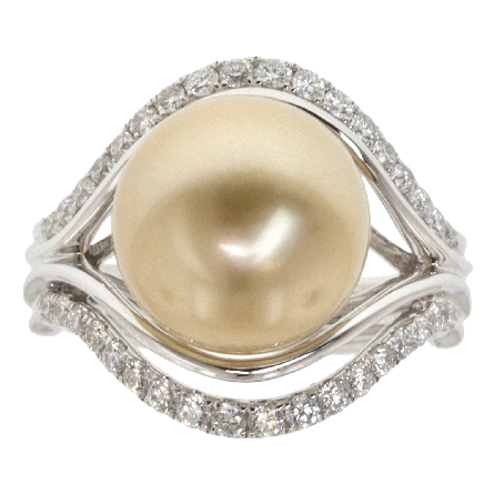 18K White Gold 11.75mm Golden South Sea Pearl R...