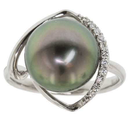 18K White Gold 11.5mm Tahitian Pearl Ring w/11D...