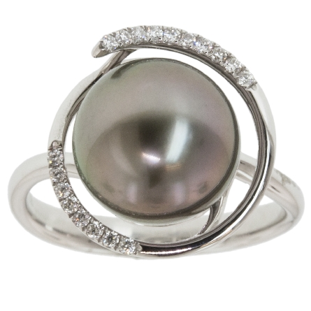 18K White Gold 10.5mm Tahitian Pearl Ring w/18D...
