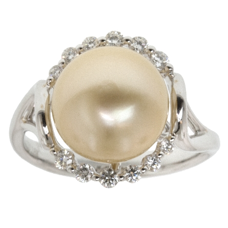 18K White Gold 10.5mm Golden Pearl Ring w/12Diams=.23ctw VS H-I #492715