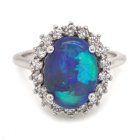 14K White Gold Oval Halo Ring w/11x9mm Opal=3.2...