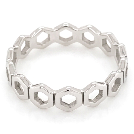 14K White Gold Hexagon Shapes Stackable Ring 1....