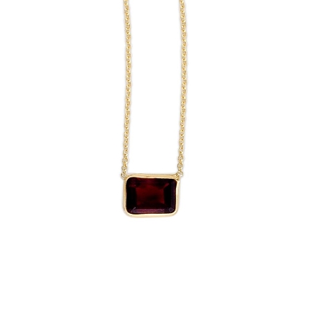 14K Yellow Gold 16-17-18inch Adjustable  8x6mm Garnet Bezel Necklace Lobster Clasp #RC11897-18