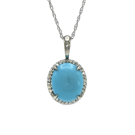 14K White Gold Oval 10x12mm Turquoise Pendant w...