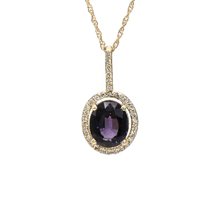 14K Yellow Gold Oval Halo Pendant w/Purple Spin...