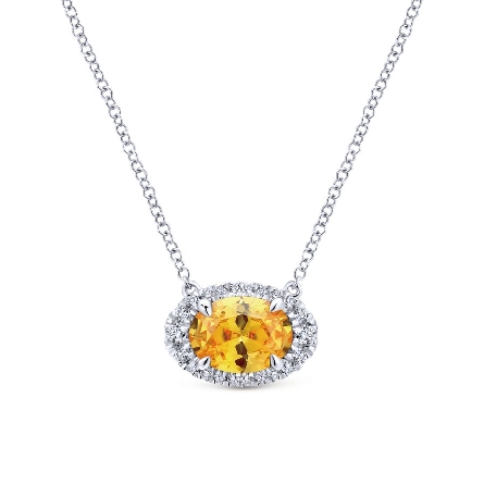 14K White Gold 16-18inch Adjustable East-West Halo Necklace w/Citrine=.98ct and Diams=.13ctw SI2 #NK5312W45CT (S883192)