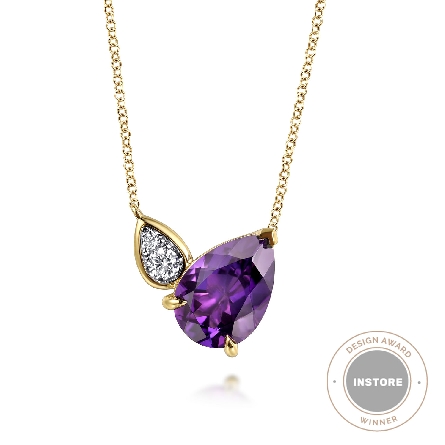 14K Yellow Gold Gabriel Pear Shaped Necklace w/...