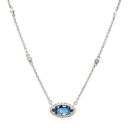 18K White Gold 16-18inch East to West Halo Marquise Necklace w/Aquamarine=.92ct and Diams=.32ctw SI G-H #NC02268