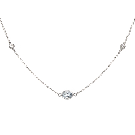 14K White Gold 15.75-16.5inch Adjustable 5Bezels Necklace w/3 Aquamarine=.90ct and 2Diams=.07ctw #44770AQ3