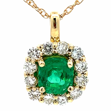 14K Yellow Gold Halo Pendant w/1 Asscher Emerald=2.82ct and 12 Diamonds=1.46ctw SI H-I on 18inch Chain #86394