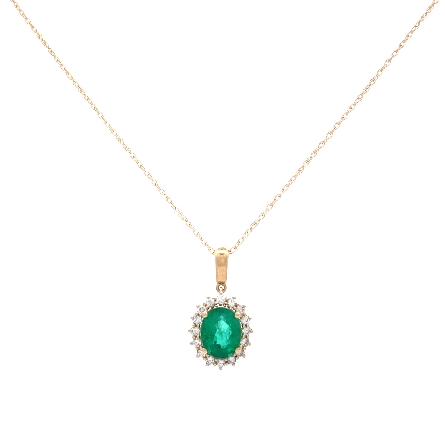 14K Yellow Gold 18inch Oval Halo Necklace w/1 E...