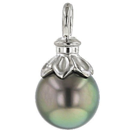 14K White Gold 10.7mm Green Tahitian Pearl Pend...