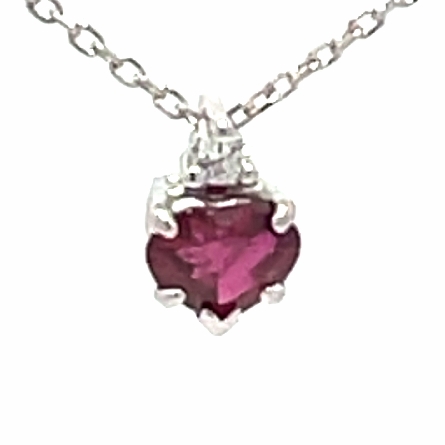14K White Gold 16-18inch Necklace w/Heart Ruby=...