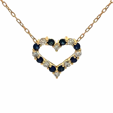 18K Yellow Gold 16-18inch Heart Station Necklace w/Sapphires=.31ctw and Diams=.23ctw SI G-H #NC02715