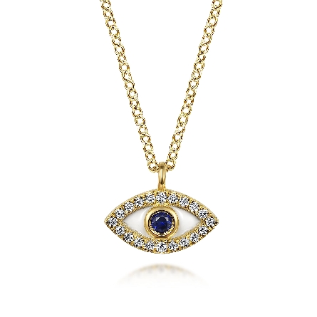 14K Yellow Gold Gabriel Evil Eye Necklace w/Sap...