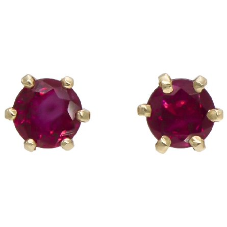 14K Yellow Gold 6Prong Round Ruby Stud Earrings 