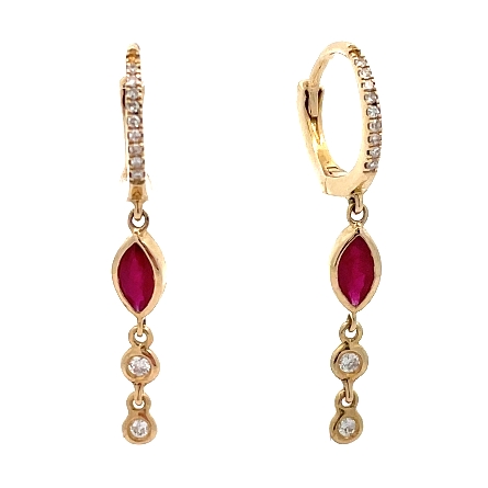 14K Yellow Gold Huggie Hoop Dangle Bezel Earrin...
