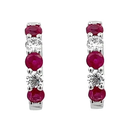 14K Yellow Gold Huggie Hoop Earrings w/Ruby=.81...