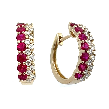 14K Yellow Gold 2Row Hoop Earrings w/Rubies=.85...