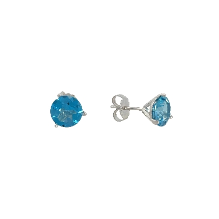 14K White Gold 7mm Martini Stud Earrings w/Blue...