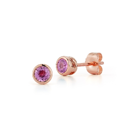 14K Rose Gold Pink Sapphire Bezel Stud Earrings...