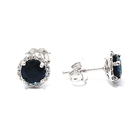 14K White Gold Halo Stud Earrings w/2 Sapphires=1.43ctw and Diams=.08ctw SI2 G-H 