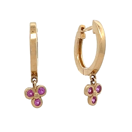 14K Yellow Gold Huggie Hoop Dangle Earrings w/P...