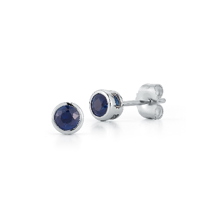 14K White Gold Bezel Stud Earrings w/2Sapphires...