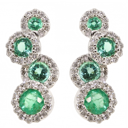 14K White Gold Cascading Earrings w/Emerald=1.0...