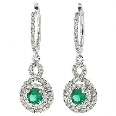 14K White Gold Hoop Dangle Earrings w/Emerald=....