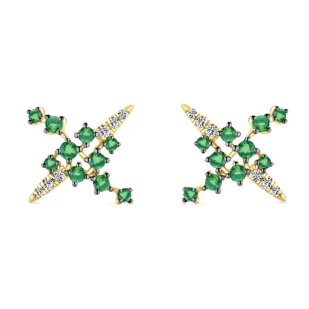 14K Yellow Gold Scattered X Earrings w/Emerald=...