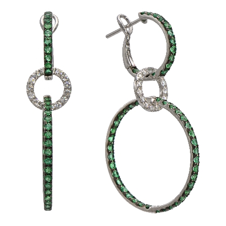14K White Gold Open Circles Hoop Drop Earrings w/104 Emerald=1.89ctw and 30Diams=.45ctw VS H #RE13896