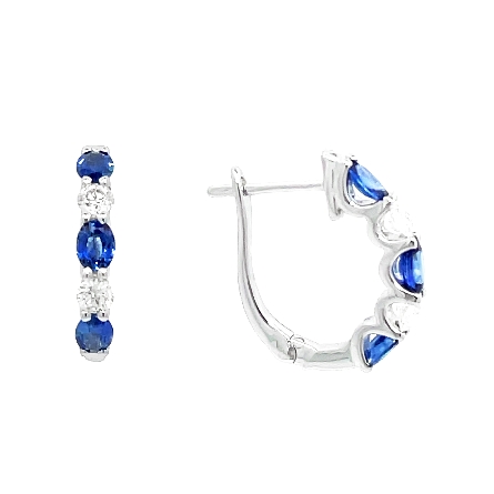 14K White Gold Shared Prong Hoop Earrings w/Eme...