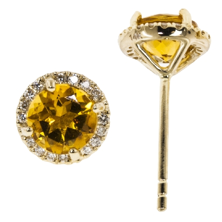 14K Yellow Gold Round Halo Stud Earrings w/2Cit...