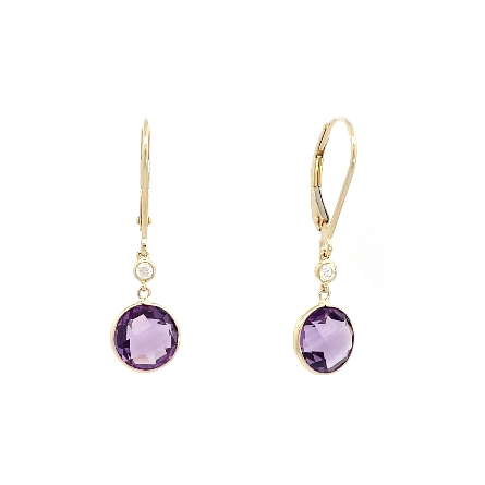 14K Yellow Gold Lever Back Bezel Dangle Earring...