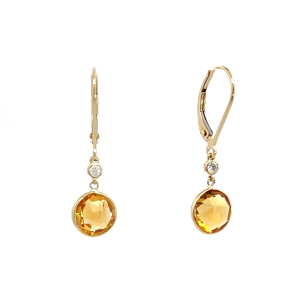 14K Yellow Gold Lever Back Bezel Dangle Earring...