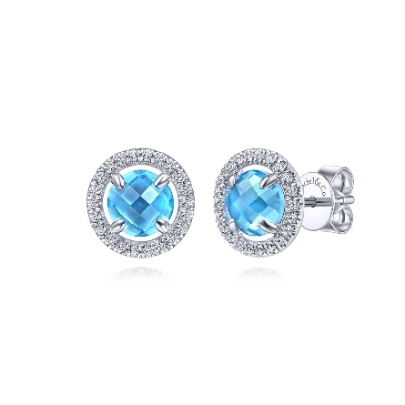 14K White Gold Round Halo Stud Earrings w/Blue ...