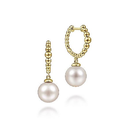 14K Yellow Gold Bujukan Cultured Pearl Hoop Dro...