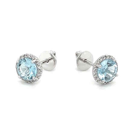 14K White Gold Halo Stud Earrings w/2Aquamarine...